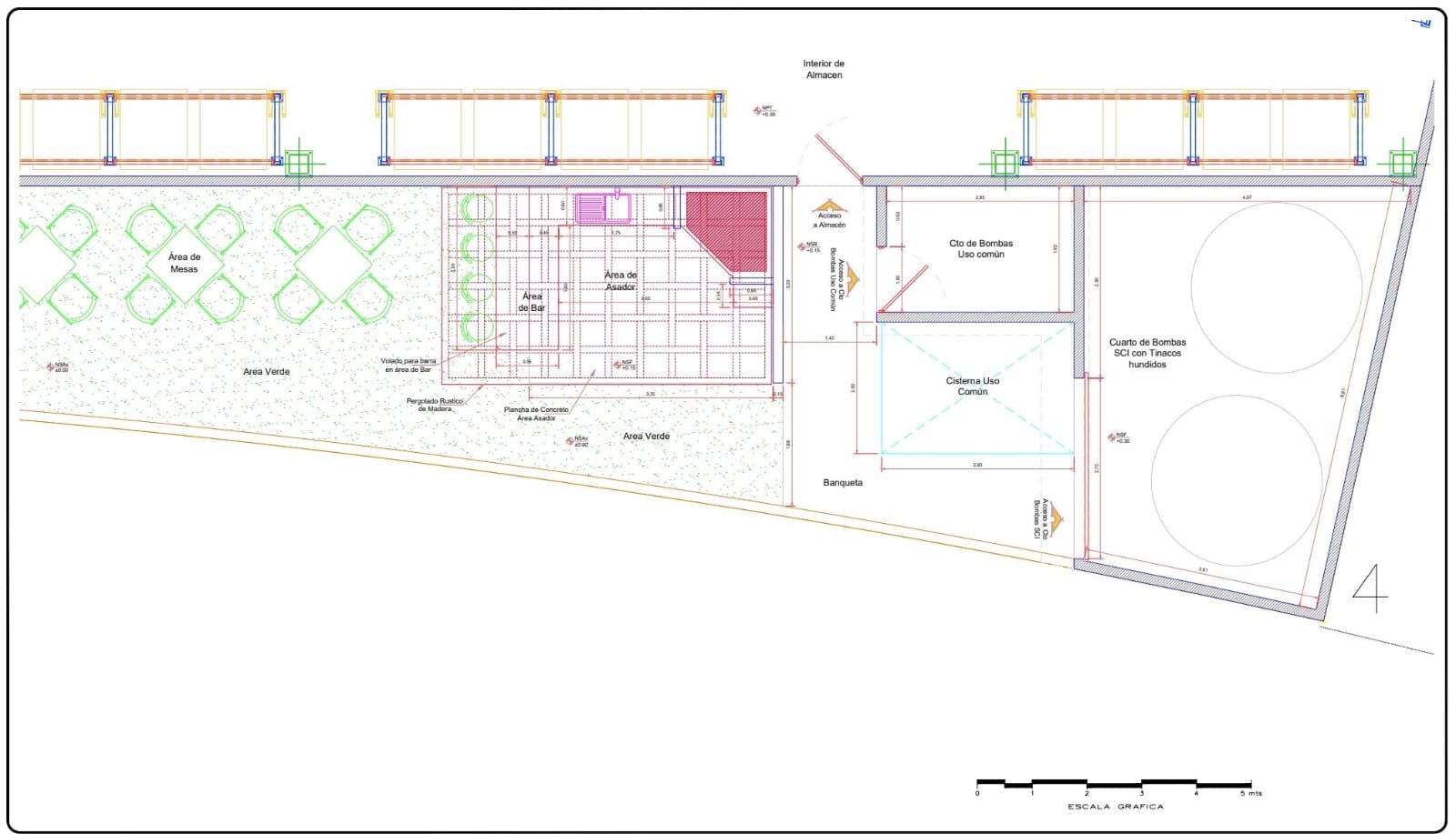 Plano de elevaciones lateral y principal