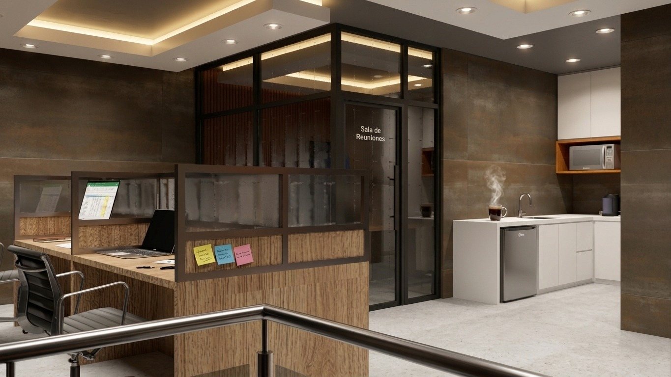Oficina de ventas con vista al lobby