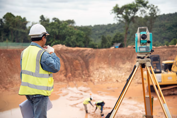 Equipo de medición topográfica en obra civil en Guadalupe