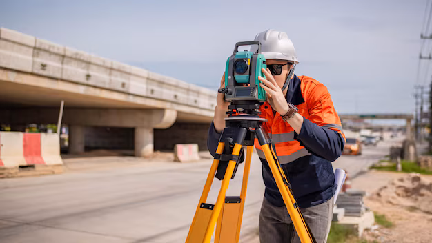 Ingeniero topógrafo con teodolito en obra — levantamiento topográfico CIMTRA Monterrey